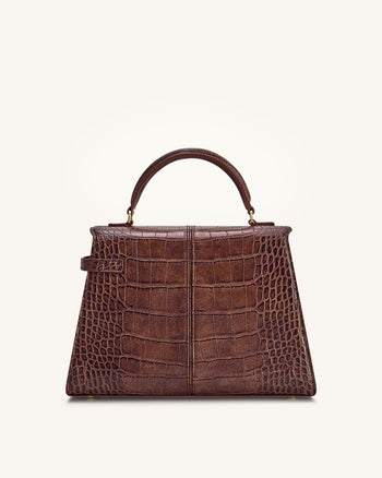 Sac à main Elise large à motif croco - Marron châtaigne
