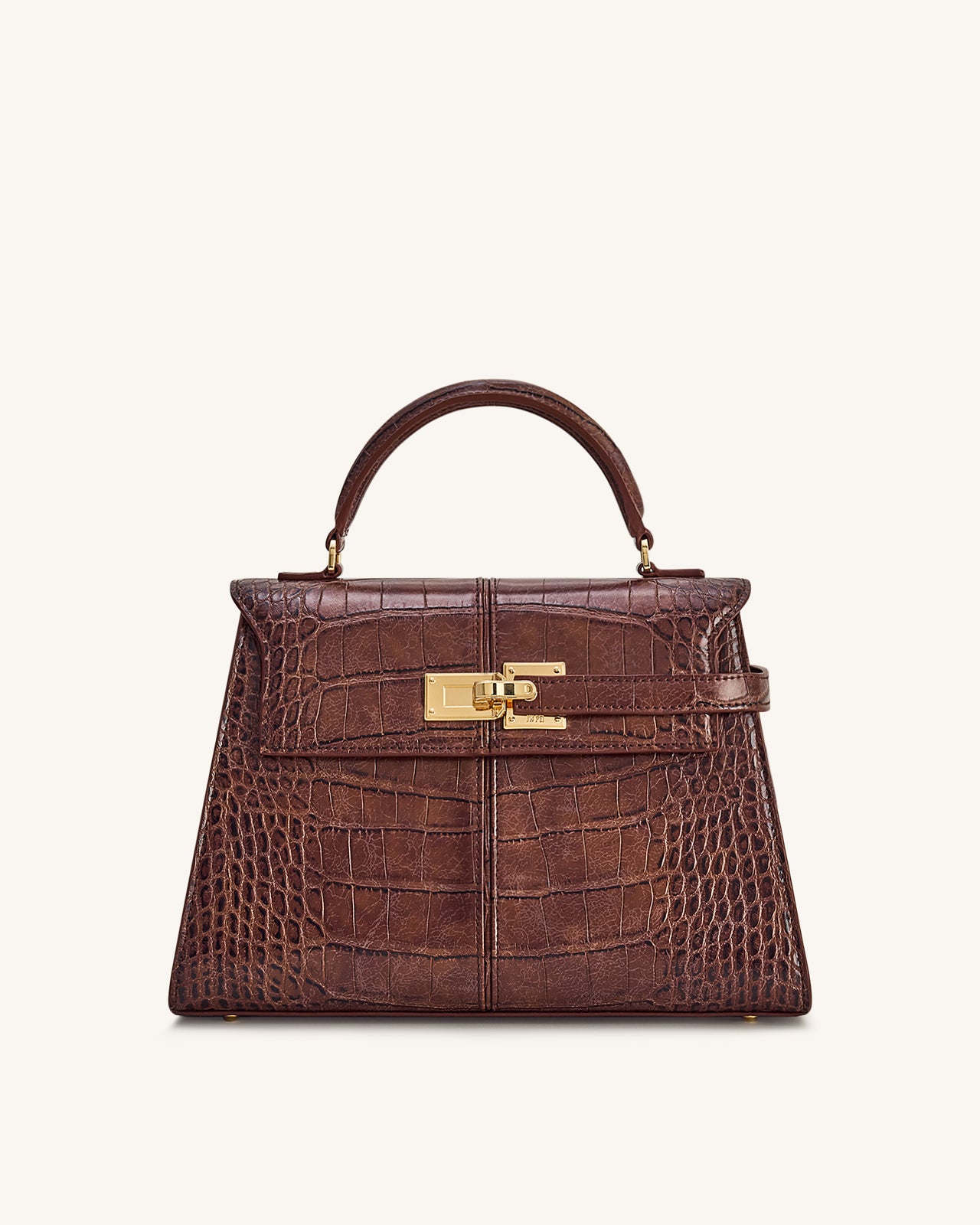 Sac à main Elise large à motif croco - Marron châtaigne