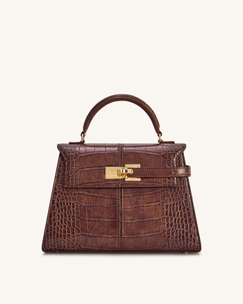 Sac à main Elise large à motif croco - Marron châtaigne
