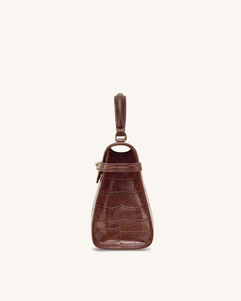 Sac à main Elise large à motif croco - Marron châtaigne