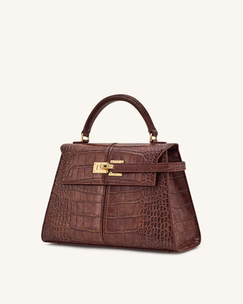 Sac à main Elise large à motif croco - Marron châtaigne