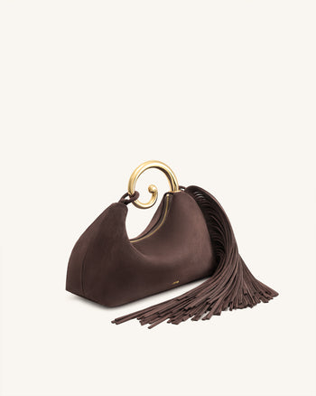 Sac à main avec anse supérieure et franges métalliques Nell - Marron foncé