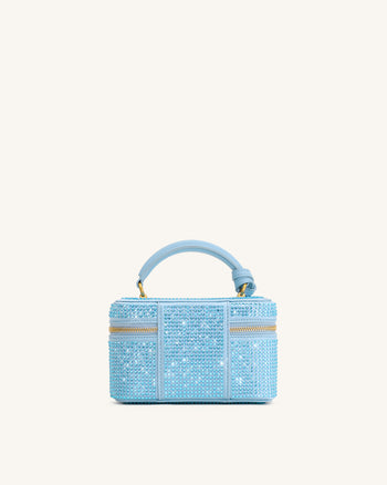 Sac à main avec anse supérieure en forme de boîte et cristal artificiel Cleo - Bleu