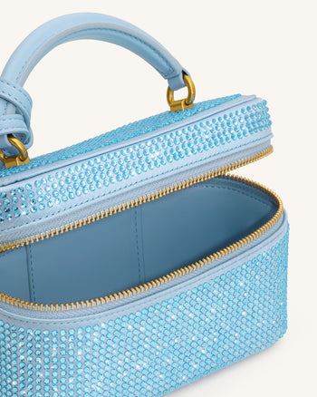 Sac à main avec anse supérieure en forme de boîte et cristal artificiel Cleo - Bleu