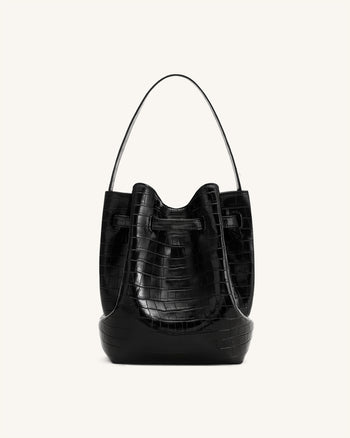 Clara Sac seau épaule avec détail cadenas - Croco Noir