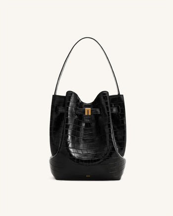 Clara Sac seau épaule avec détail cadenas - Croco Noir