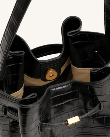 Clara Sac seau épaule avec détail cadenas - Croco Noir