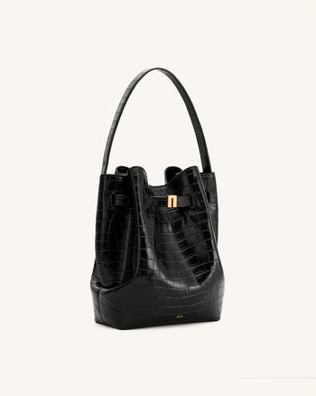 Clara Sac seau épaule avec détail cadenas - Croco Noir