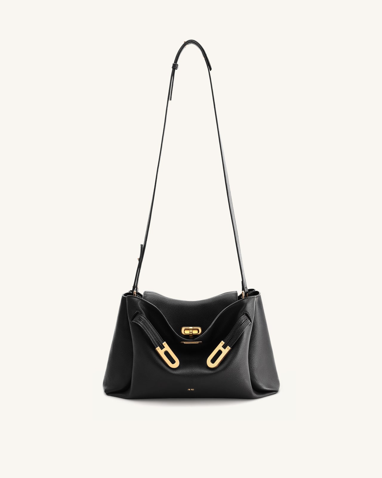 Sac à bandoulière à double boucle texturé Rhea - Noir