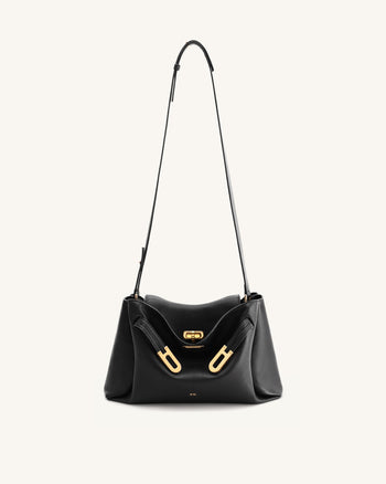 Sac à bandoulière à double boucle texturé Rhea - Noir