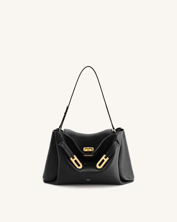 Sac à bandoulière à double boucle texturé Rhea - Noir