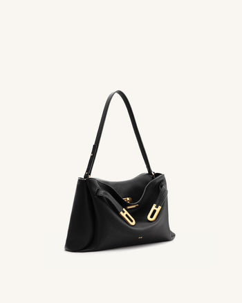 Sac à bandoulière à double boucle texturé Rhea - Noir