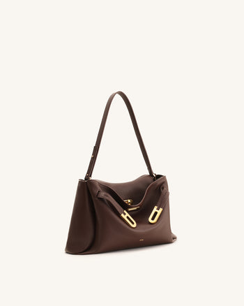 Sac à bandoulière à double boucle texturé Rhea - Marron foncé