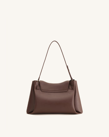 Sac à bandoulière à double boucle texturé Rhea - Marron foncé