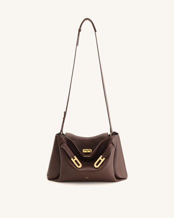 Sac à bandoulière à double boucle texturé Rhea - Marron foncé