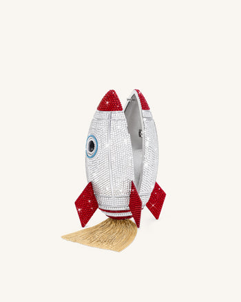 Pochette en Faux Cristal Forme Rocket - Argent