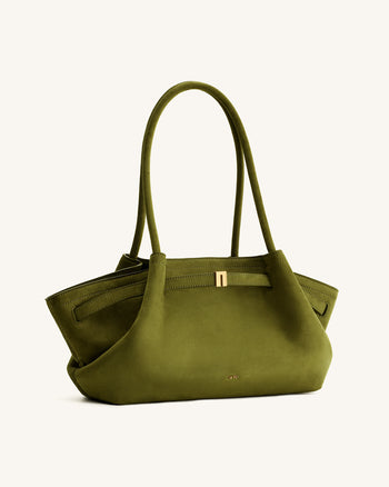 Hana Sac cabas large en simili daim - Vert olive