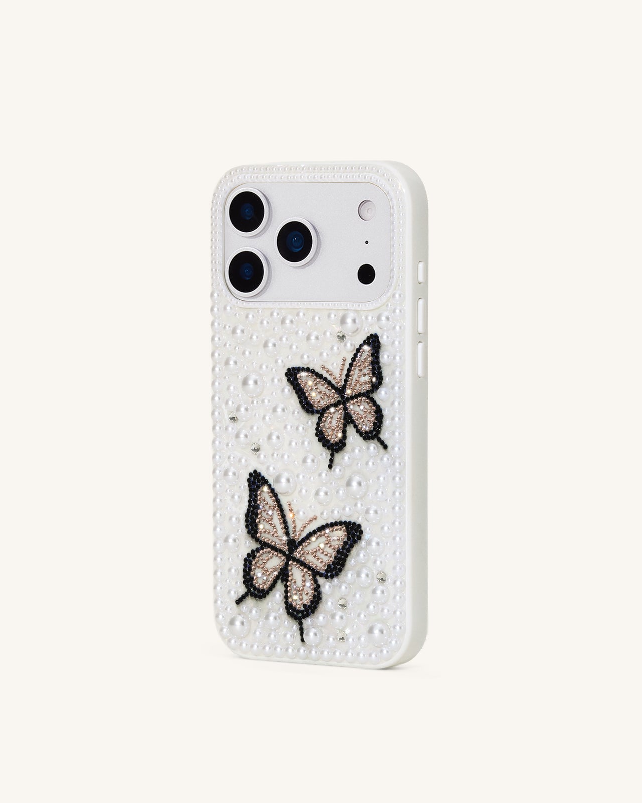 Coque de téléphone ornée de perles Butterfly - Blanc
