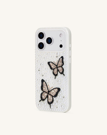 Coque de téléphone ornée de perles Butterfly - Blanc