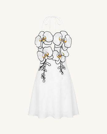 Mini-robe dos nu à broderies orchidées - Blanc