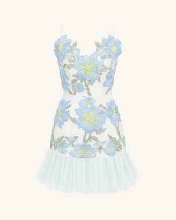 Mini robe à bretelles à fleurs - Bleu ciel