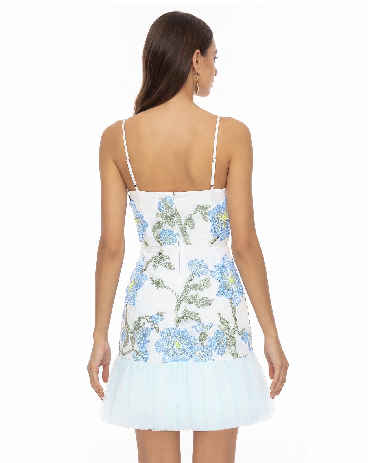 Mini robe à bretelles à fleurs - Bleu ciel