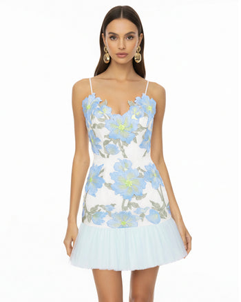 Mini robe à bretelles à fleurs - Bleu ciel