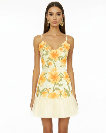 Mini robe à bretelles à fleurs - Souci