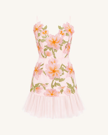 Mini robe à bretelles à fleurs - Rose