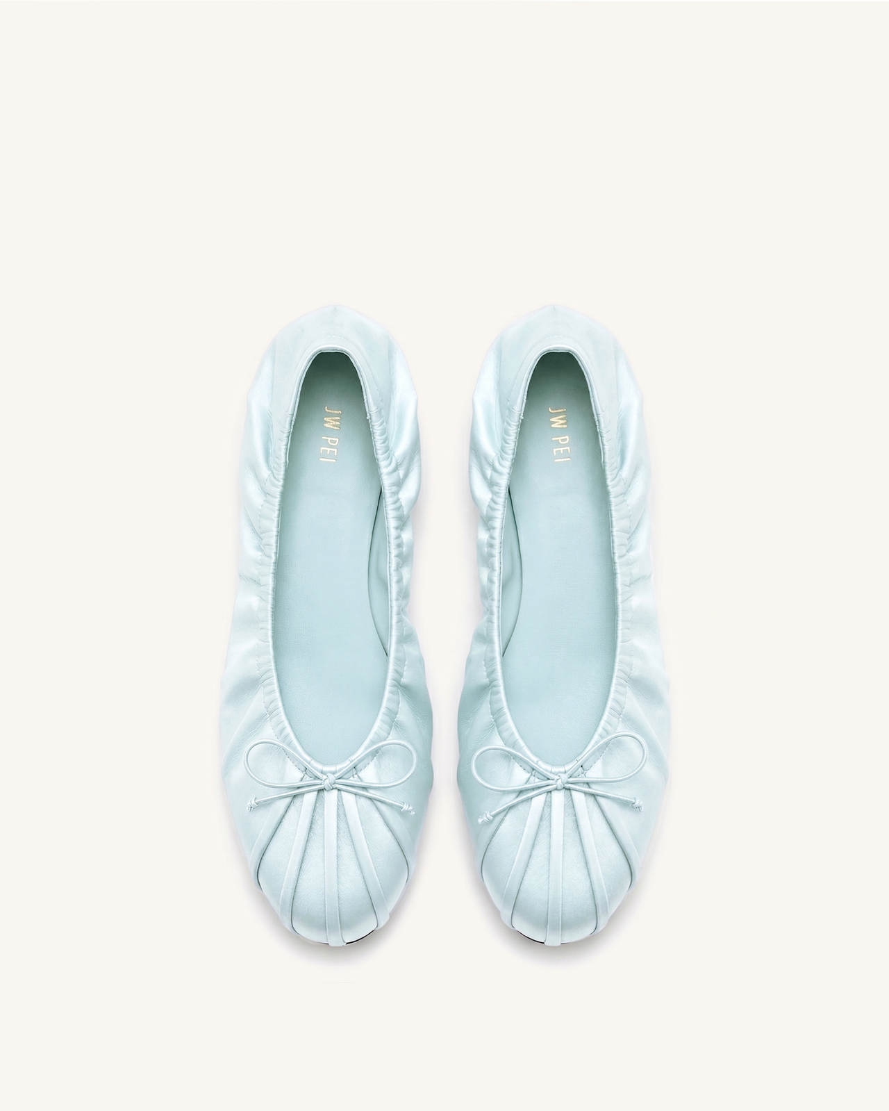 Solenne Ballerines en satin froncées à cordon de serrage - Bleu