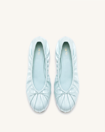 Solenne Ballerines en satin froncées à cordon de serrage - Bleu