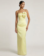 Robe longue bustier ornée d'orchidées - Jaune