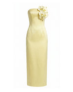Robe longue bustier ornée d'orchidées - Jaune