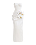 Robe longue corset à ornements orchidées - Blanc