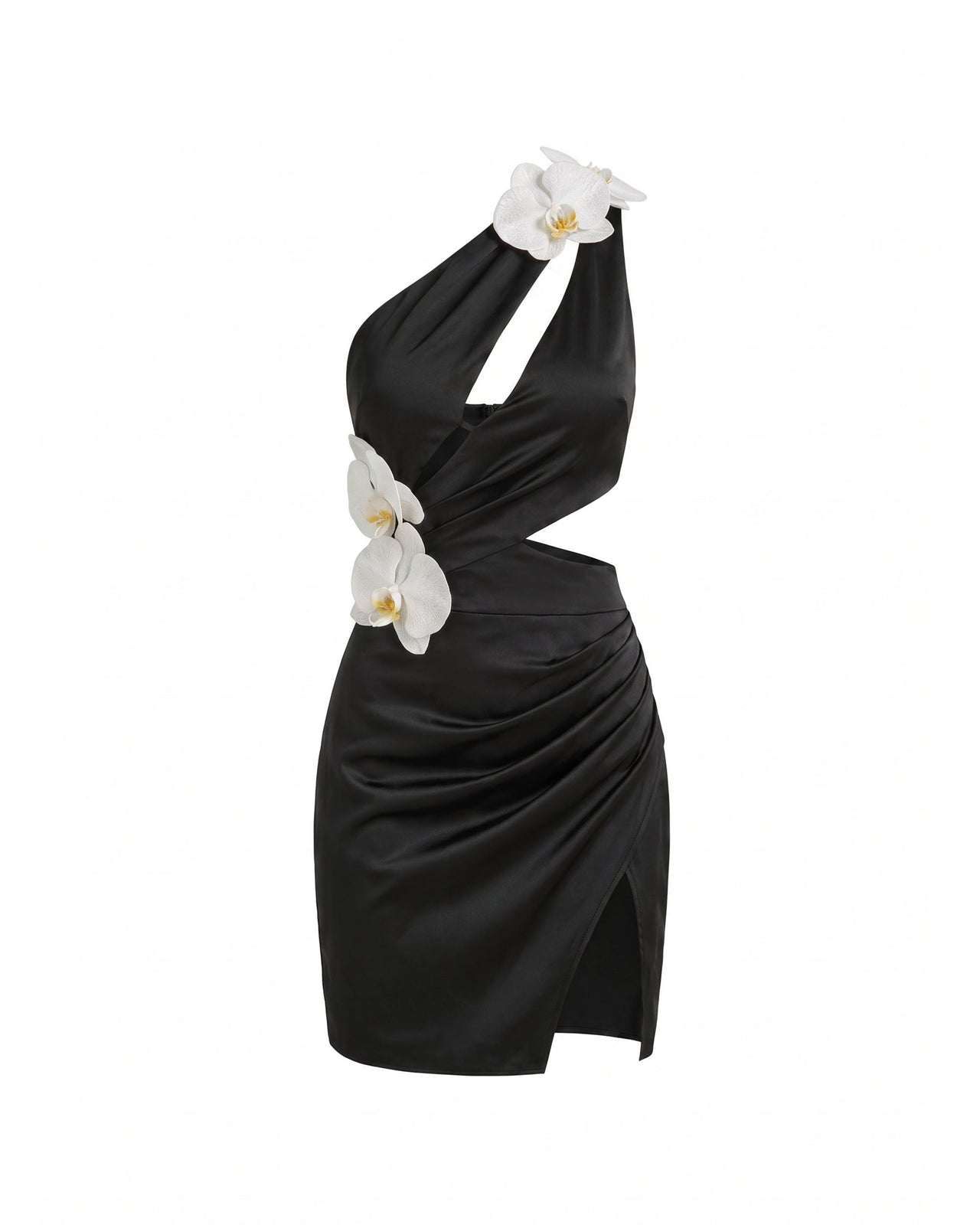 Robe courte à découpes et ornements orchidées - Noir