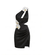 Robe courte à découpes et ornements orchidées - Noir