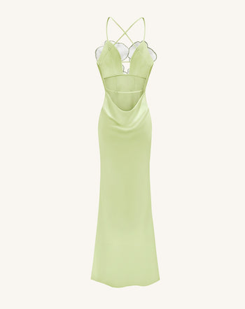 Robe Brodée Orchidée - Vert Clair/Ivoire