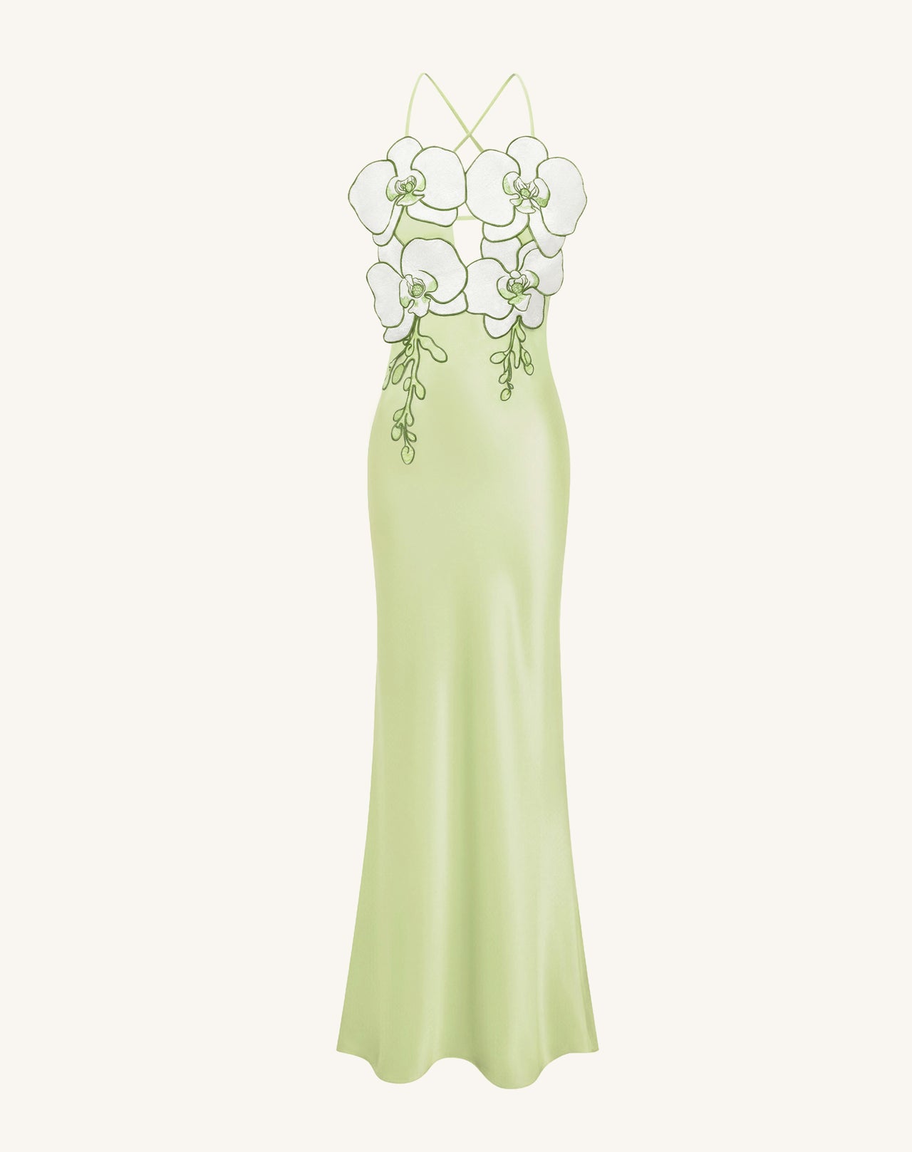 Robe Brodée Orchidée - Vert Clair/Ivoire