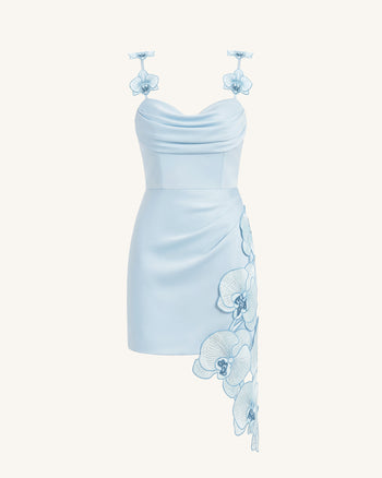 Orchid Mini Robe Drapée Broderie - Bleu Clair
