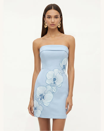 Orchid Robe Midi Droite Bandeau Broderie - Bleu Clair