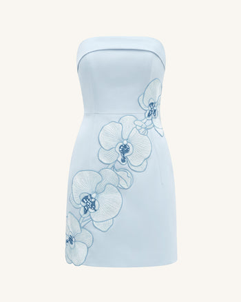 Orchid Robe Midi Droite Bandeau Broderie - Bleu Clair