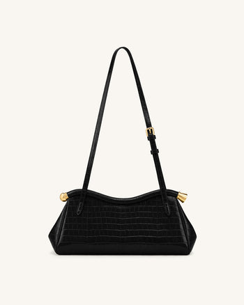 Naomi Sac à Bandoulière Incurvé - Croco Noir
