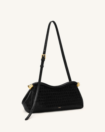 Naomi Sac à Bandoulière Incurvé - Croco Noir