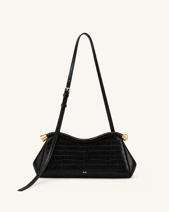 Naomi Sac à Bandoulière Incurvé - Croco Noir