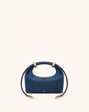 Ellie Sac à main à poignée supérieure orné d'un anneau métallique - Denim bleu