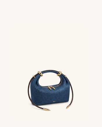 Ellie Sac à main à poignée supérieure orné d'un anneau métallique - Denim bleu