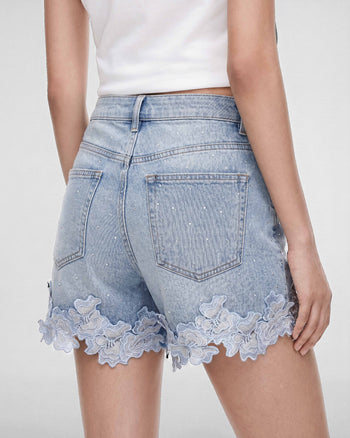 Short en jean à application de pétales - Rosée du matin
