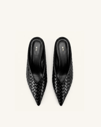 Helena Mules tissées texturées à bout pointu - Noir