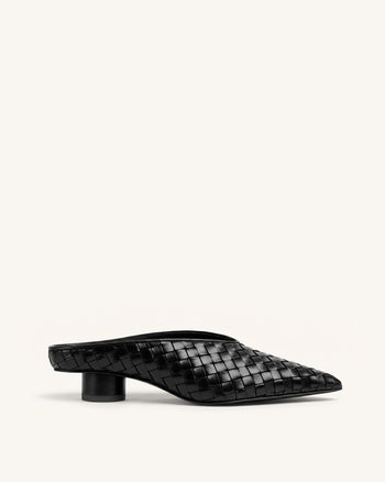 Helena Mules tissées texturées à bout pointu - Noir