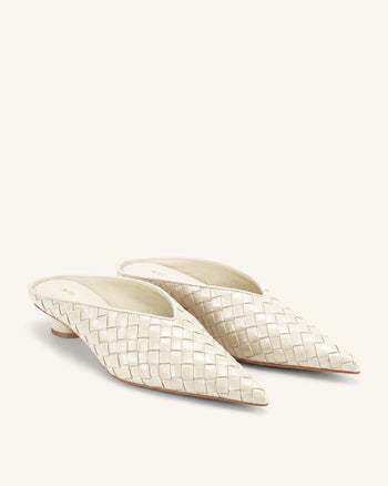 Helena Mules tissées texturées à bout pointu - Beige